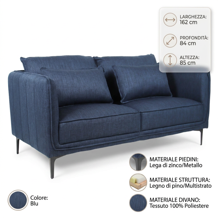 Divano a due posti in tessuto blu "Gina" - immagine 4
