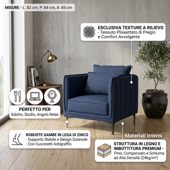 Poltrona in tessuto blu "Gina" - immagine 3