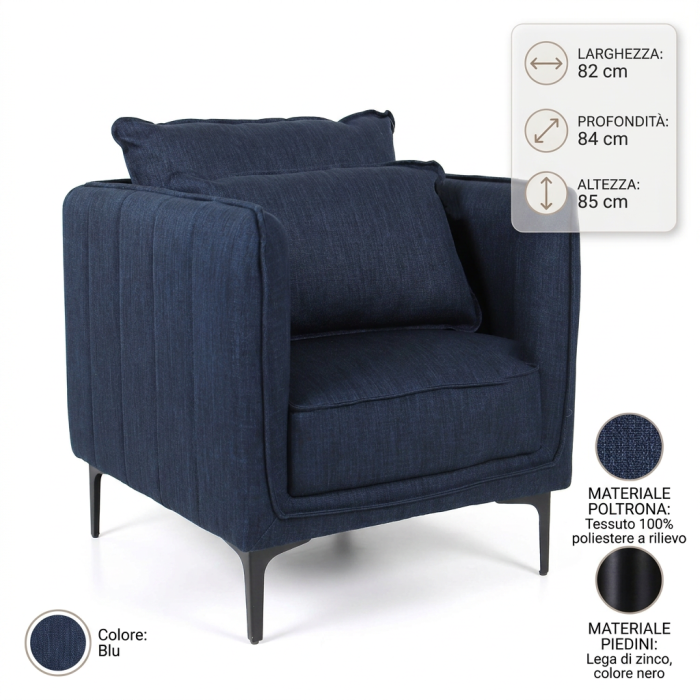Poltrona in tessuto blu "Gina" - immagine 4