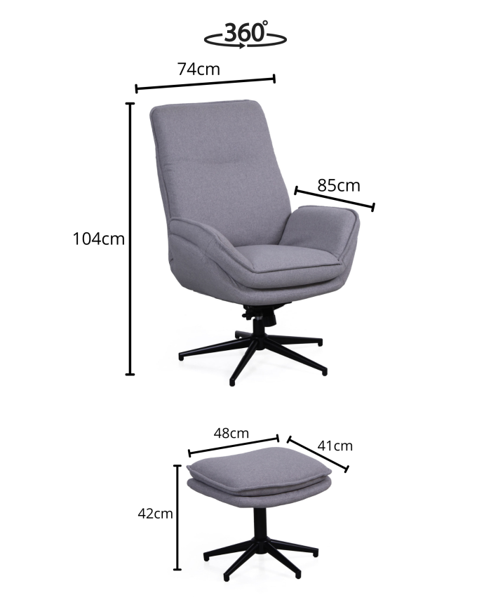 Poltrona girevole con poggiapiedi grigio "Ava" - immagine 3