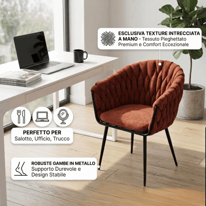 Sedia da pranzo "Maia" in tessuto arancione scuro - immagine 3