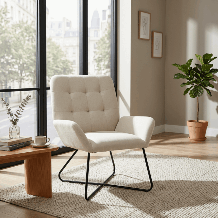 Poltrona in tessuto Kilanda beige "Greta" - immagine 5