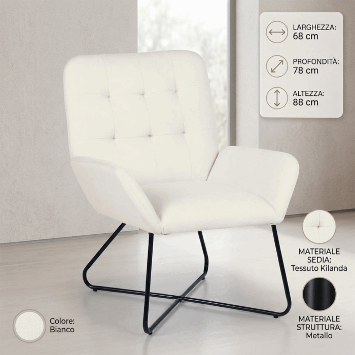 Poltrona in tessuto Kilanda beige "Greta" - immagine 4