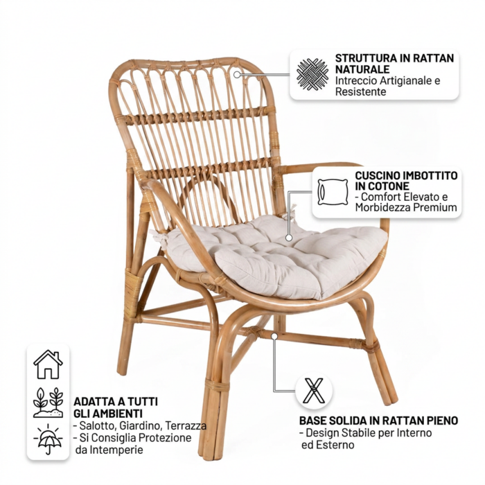 Poltrona in rattan "Nagano" - immagine 3