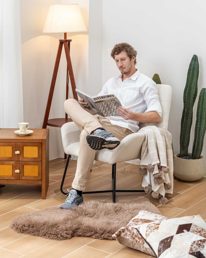 Poltrona in tessuto Kilanda beige "Greta" - immagine 2