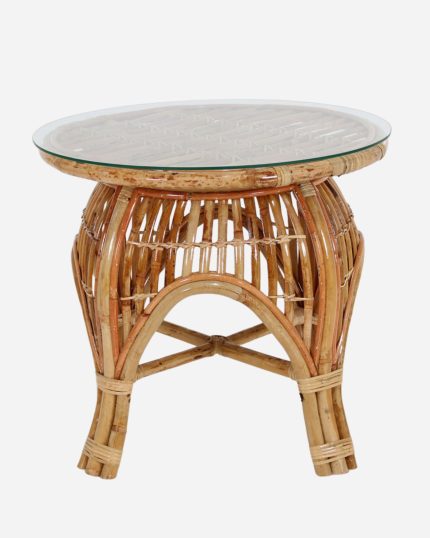 Tavolino da Caffè in Rattan Brisbane con Top in Vetro 60 cm