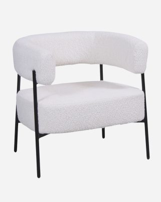 Poltrona in tessuto bouclé con struttura in metallo nero Ilda