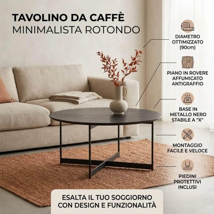 Tavolino da caffè "Pia" in legno e metallo nero - immagine 3