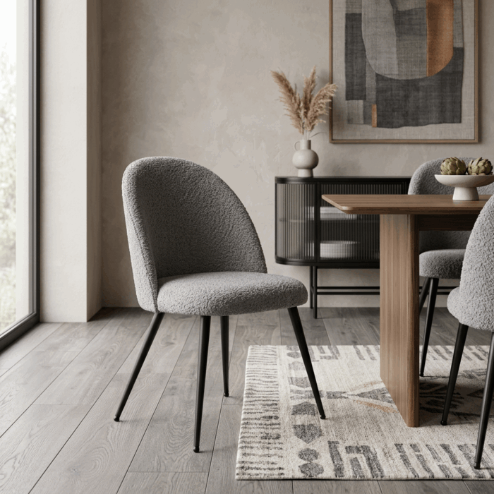 Sedia da pranzo in tessuto bouclé grigio "Ella" - immagine 2