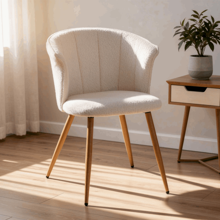 Sedia da pranzo in tessuto bouclé bianco "Tina" - immagine 5