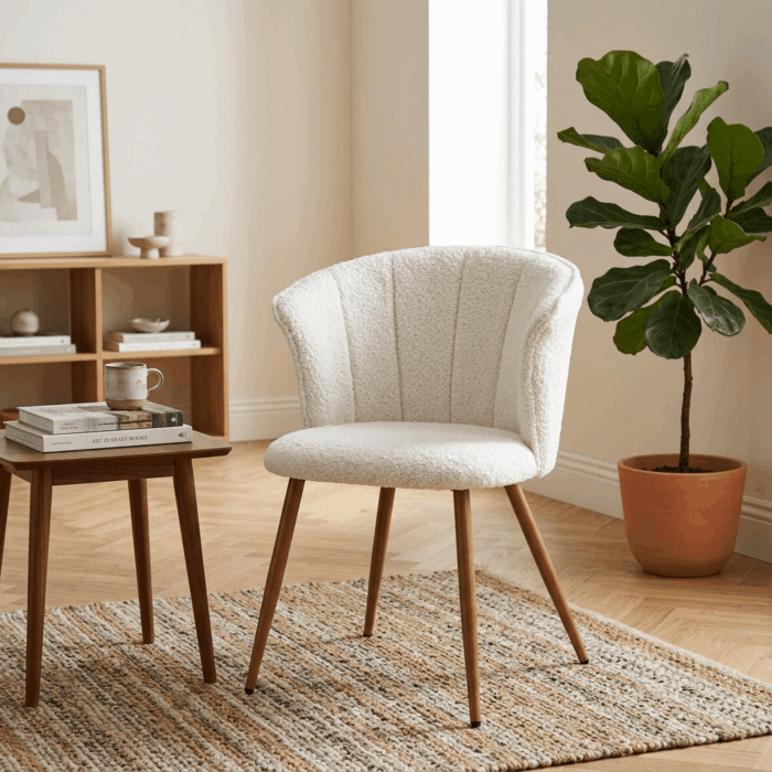 Sedia da pranzo in tessuto bouclé bianco "Tina" - immagine 2