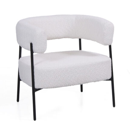 Poltrona "Ilda" in tessuto bouclé con struttura in metallo nero