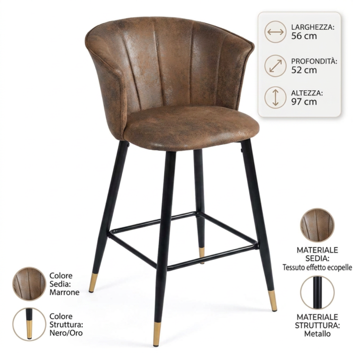 Sgabello alto marrone "Galileo" - immagine 5