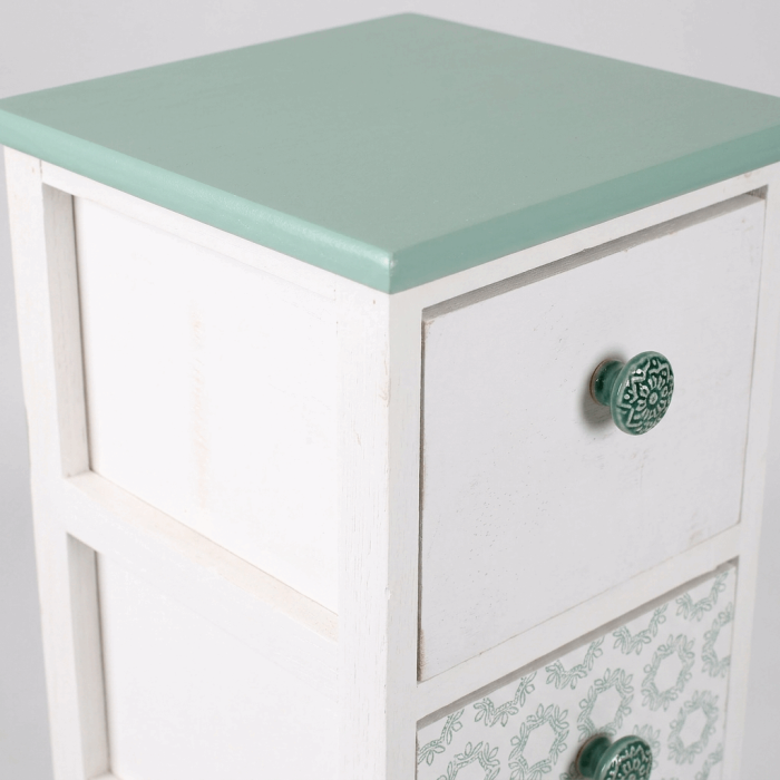 Cassettiera 4 Cassetti in Legno di Paulownia Verde Pastello e Bianca con Pomelli in Ceramica 26x32x81 cm - immagine 7