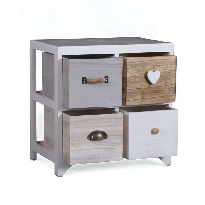 Cassettiera Retrò Vintage in Paulonia con 4 Cassetti