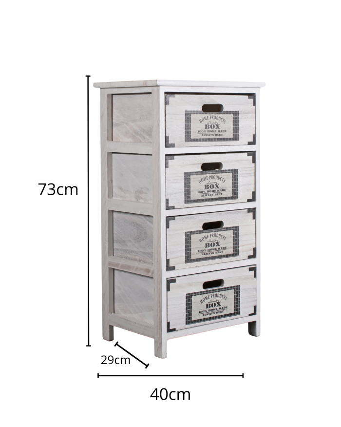 Cassettiera bianca in paulonia 4 cassetti - immagine 2