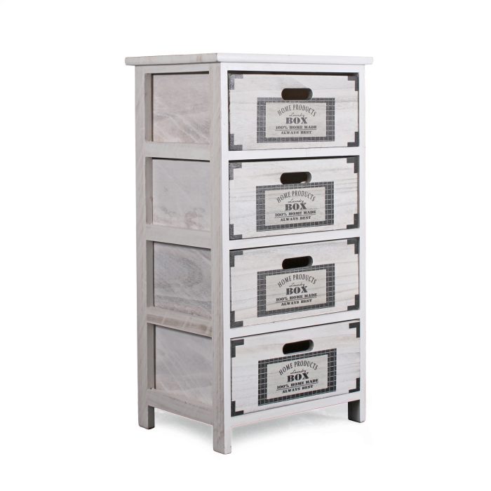 Cassettiera bianca in paulonia 4 cassetti