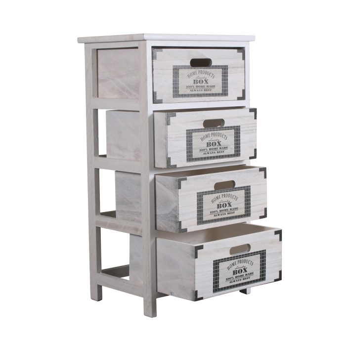 Cassettiera bianca in paulonia 4 cassetti