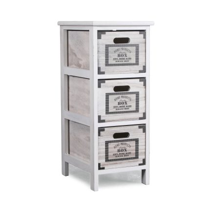 Cassettiera Bianca in legno di Paulonia con 3 cassetti 26x32x63 cm