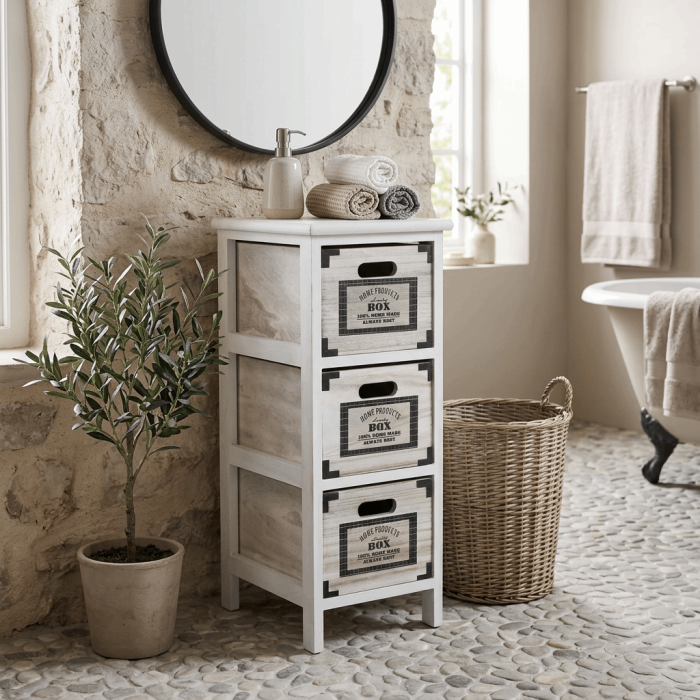Cassettiera Bianca in legno di Paulonia con 3 cassetti 26x32x63 cm - immagine 2