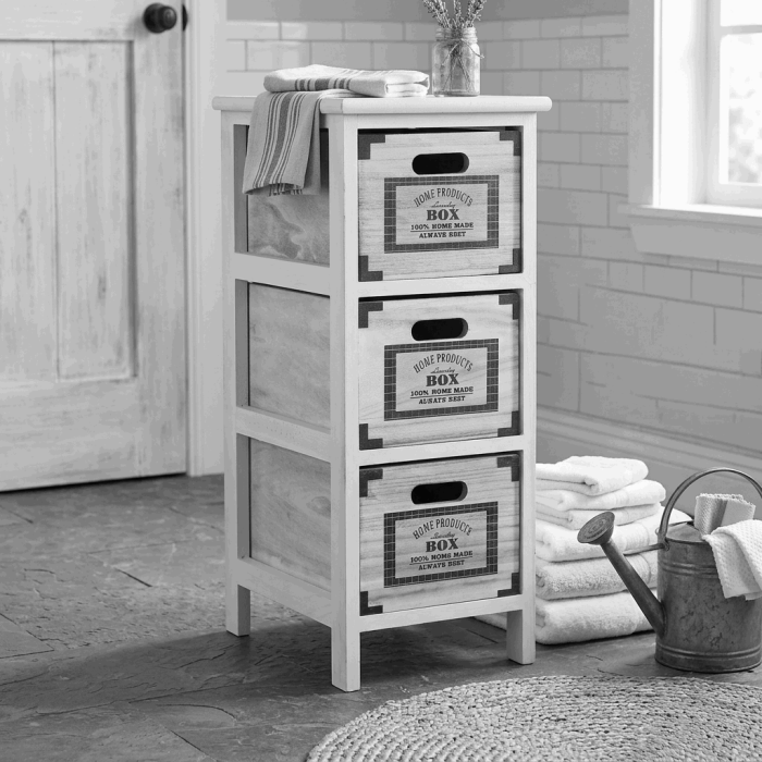 Cassettiera Bianca in legno di Paulonia con 3 cassetti 26x32x63 cm - immagine 5