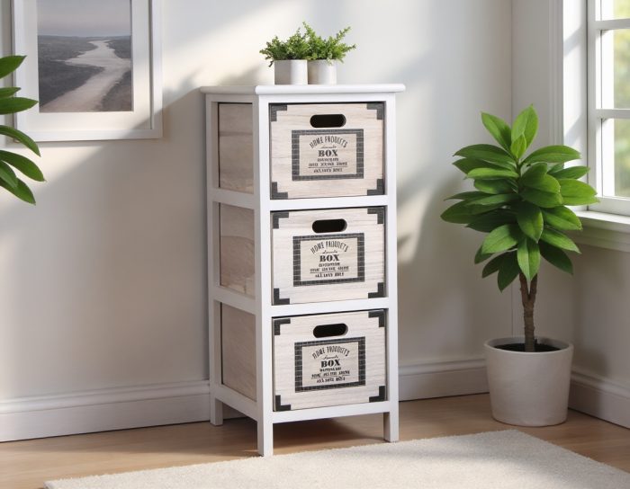 Cassettiera bianca in paulonia