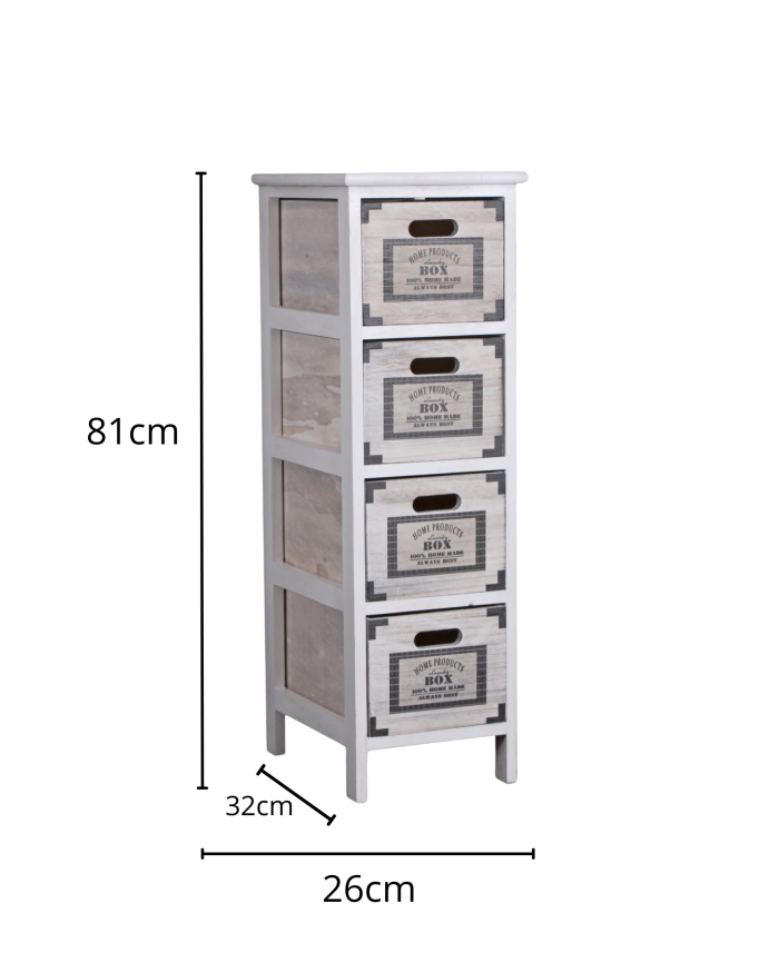 Cassettiera bianca in paulonia 4 cassetti - immagine 6