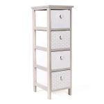 Cassettiera Compatta in Legno di Paulownia Beige con 4 Cassetti con Pomelli in Ceramica 26x32x81 cm