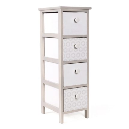 Cassettiera Compatta in Legno di Paulownia Beige con 4 Cassetti con Pomelli in Ceramica 26x32x81 cm