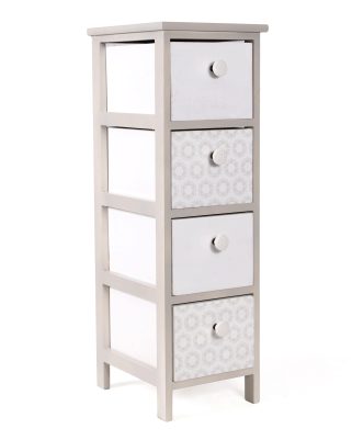 Cassettiera Beige in Paulownia con 4 Cassetti e Pomelli in Ceramica – 26x32xH81 cm