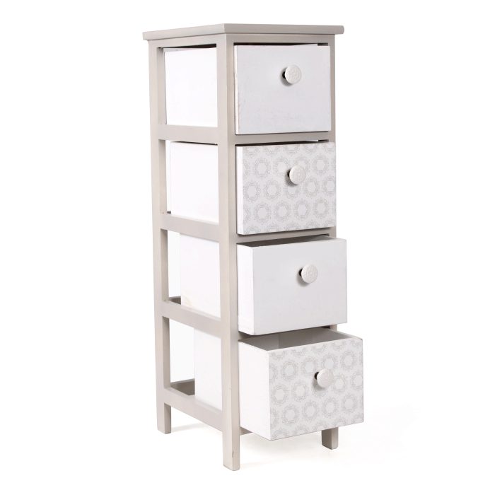 Cassettiera Beige in Paulownia con 4 Cassetti e Pomelli in Ceramica - immagine 3