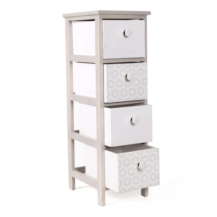 Cassettiera Beige in Paulownia con 4 Cassetti e Pomelli in Ceramica - immagine 3