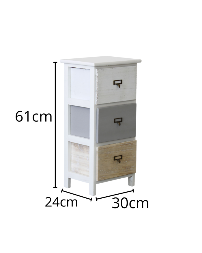 Cassettiera in Legno di Abete Multicolore 3 Cassetti  30X24H61 - immagine 2