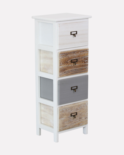 Cassettiera in Legno di Abete Multicolor 4 Cassetti – 30x24xH73 cm 