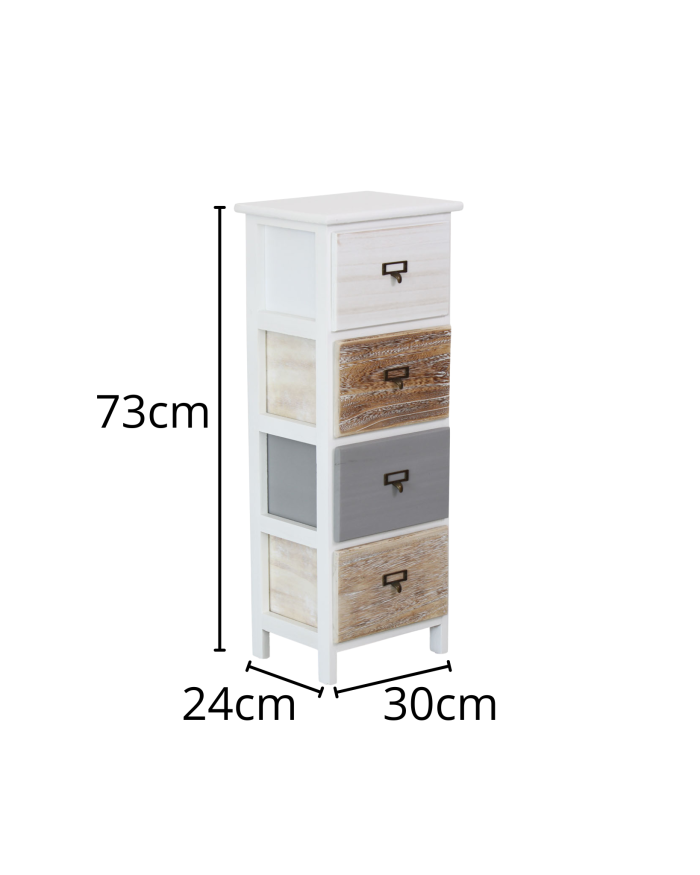 Cassettiera in Legno di Abete Multicolor 4 Cassetti – 30x24xH73 cm  - immagine 2