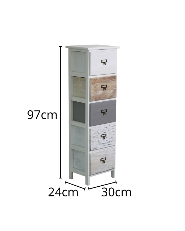 Cassettiera in Legno di Abete Multicolor 5 Cassetti  - immagine 2