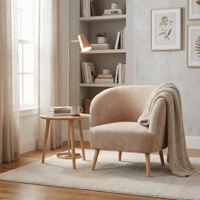 Poltrona in ciniglia "Giorgia" beige - immagine 2