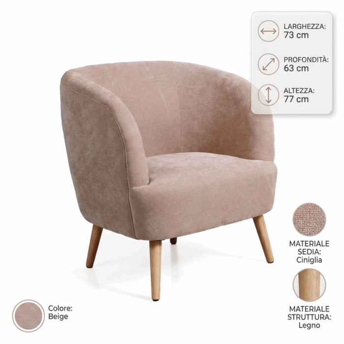 Poltrona in ciniglia "Giorgia" beige - immagine 4