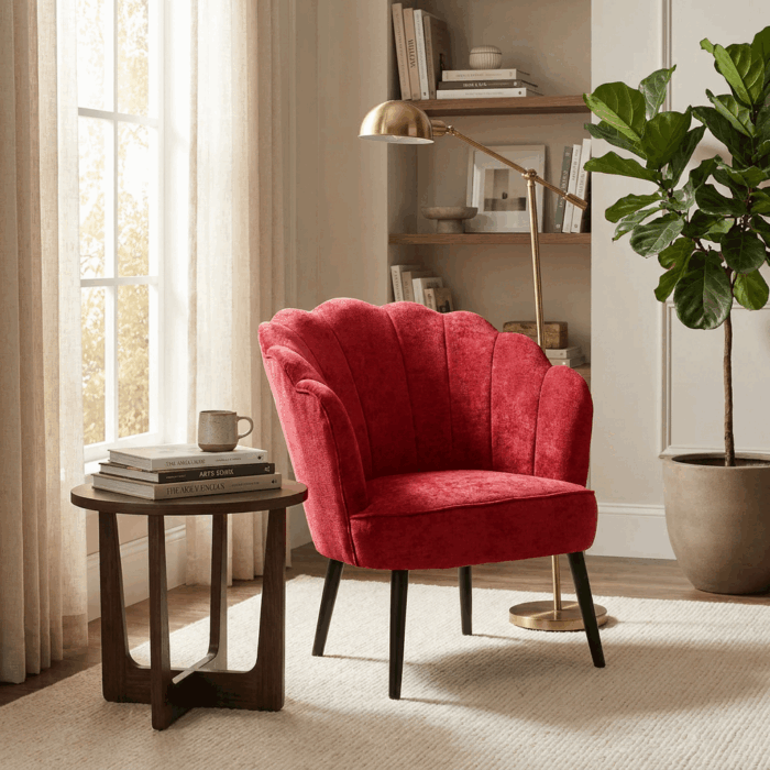 Poltrona rossa in ciniglia "Sara" - immagine 2