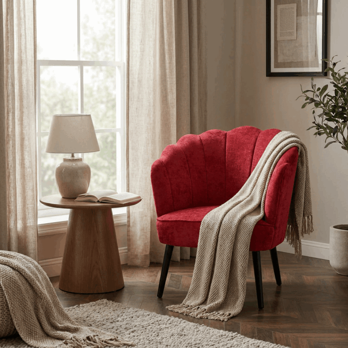 Poltrona rossa in ciniglia "Sara" - immagine 5