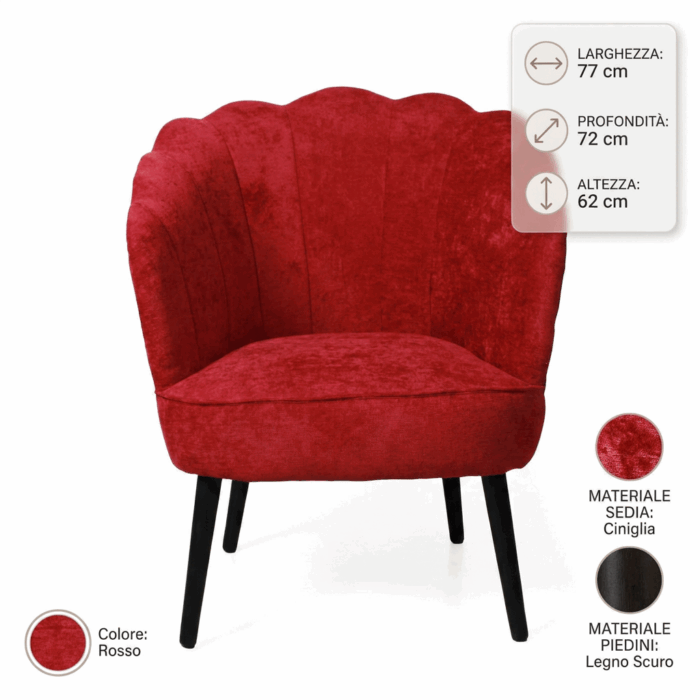 Poltrona rossa in ciniglia "Sara" - immagine 4