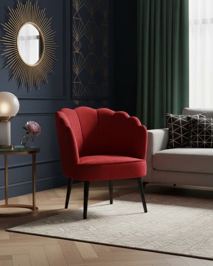 Poltrona rossa in ciniglia "Sara" - immagine 3