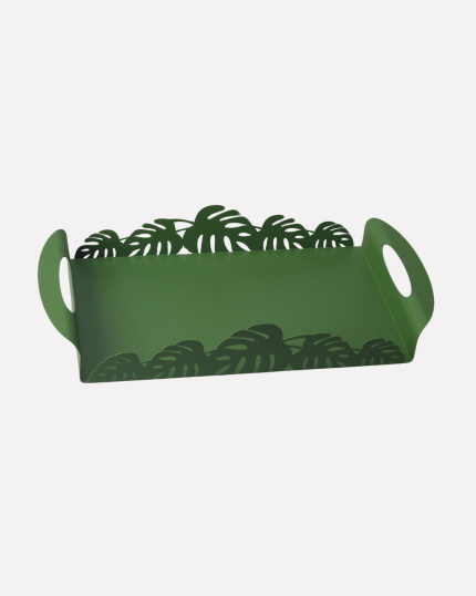 vassoio rettangolare verde con foglie