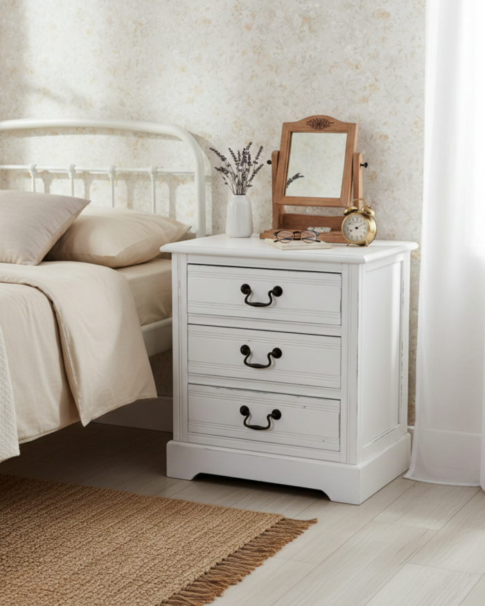 Comodino bianco in legno di pino ed mdf "Alice" - immagine 2