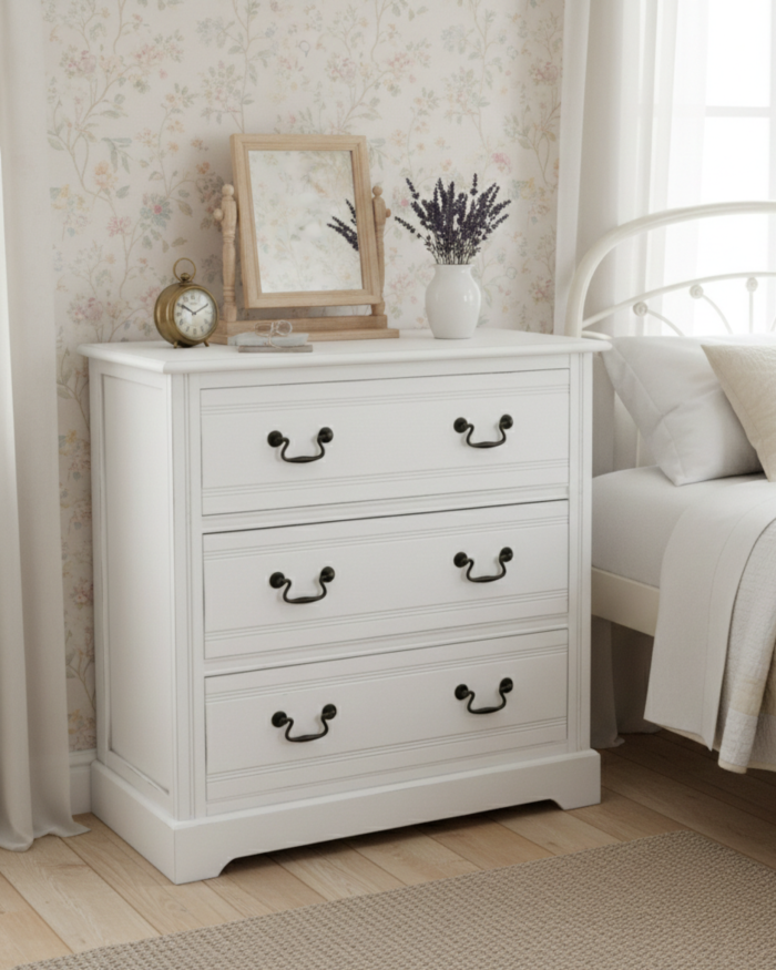 Comò bianco in legno di pino ed mdf "Alice" - immagine 2