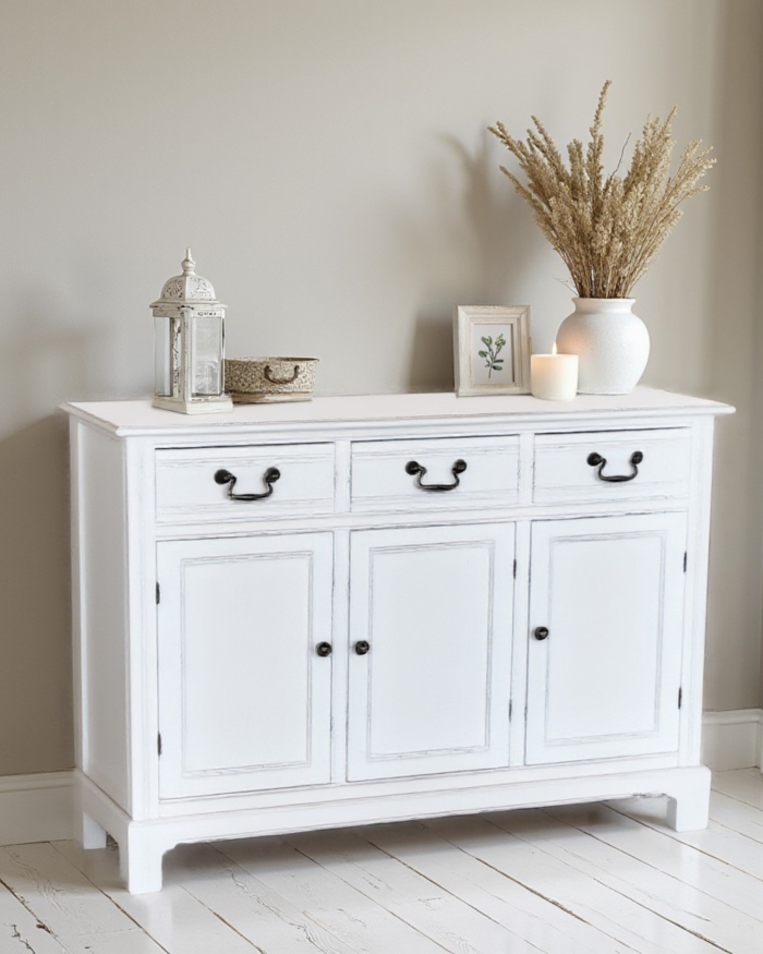 Credenza bianca in legno di pino ed mdf "Alice" - immagine 2