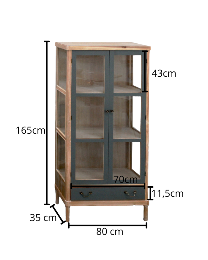 Vetrinetta "Elisabetta" in legno di Pino e MDF colore miele e grigio - immagine 2