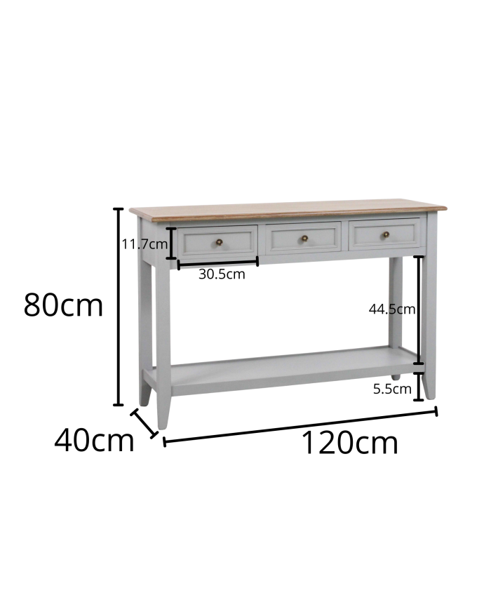 Consolle con 3 cassetti colore grigio in legno di pino "Vicenzo" - immagine 2