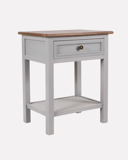 Comodino in legno di pino ed MDF “Vicenzo” con cassetto e ripiano