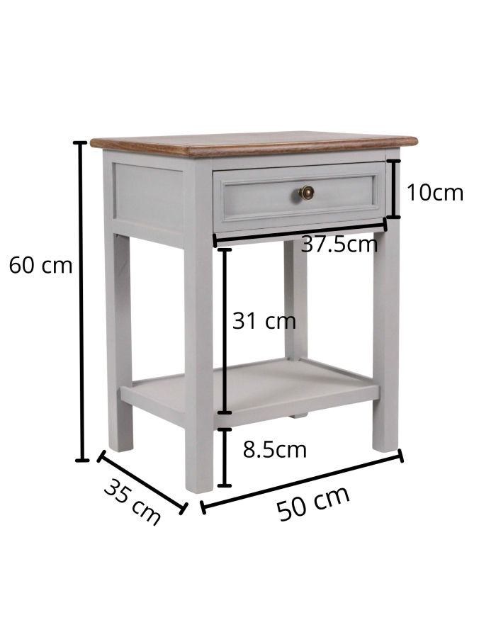 Comodino in legno di pino ed MDF “Vicenzo” con cassetto e ripiano - immagine 2